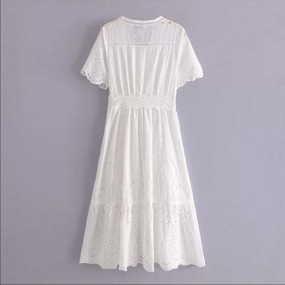 Eyelet boho crochet dress white midi boho gypsy - Picture 4 of 6